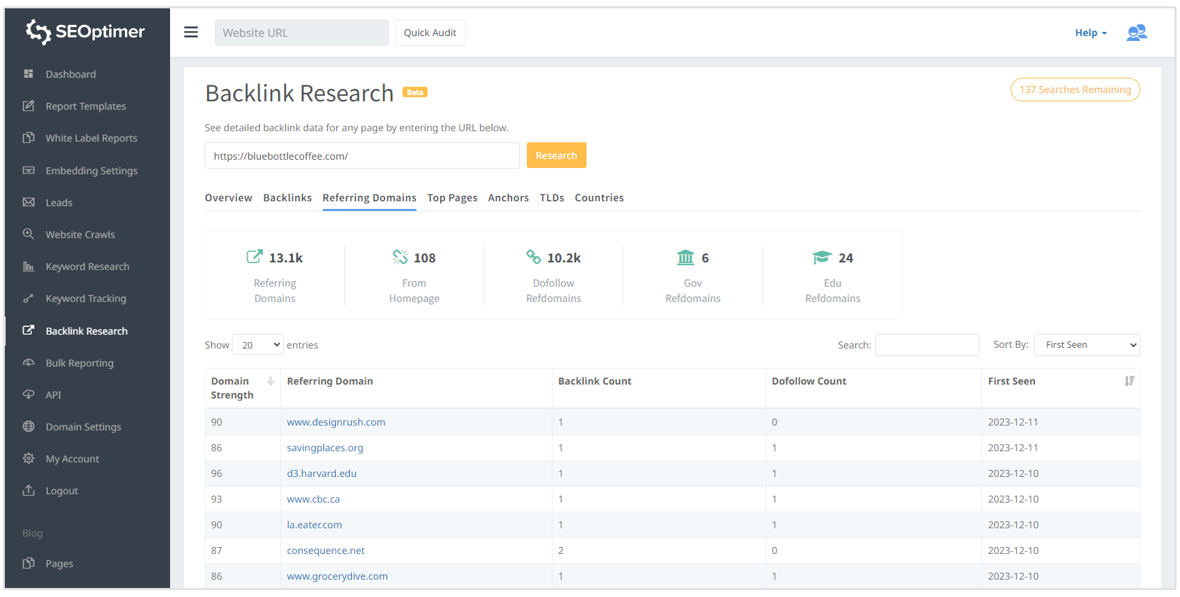 ferramenta de pesquisa de backlink domínios de referência